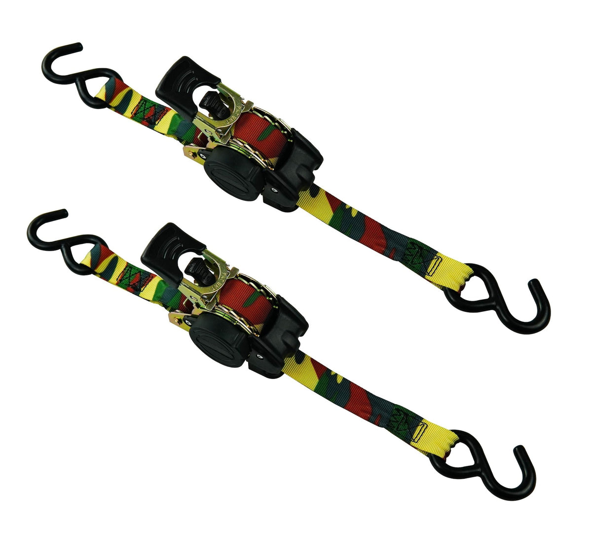 1,200-lb Retractable Camo Ratchet Tie Down Straps, 1-in x 10-ft, 2-pk