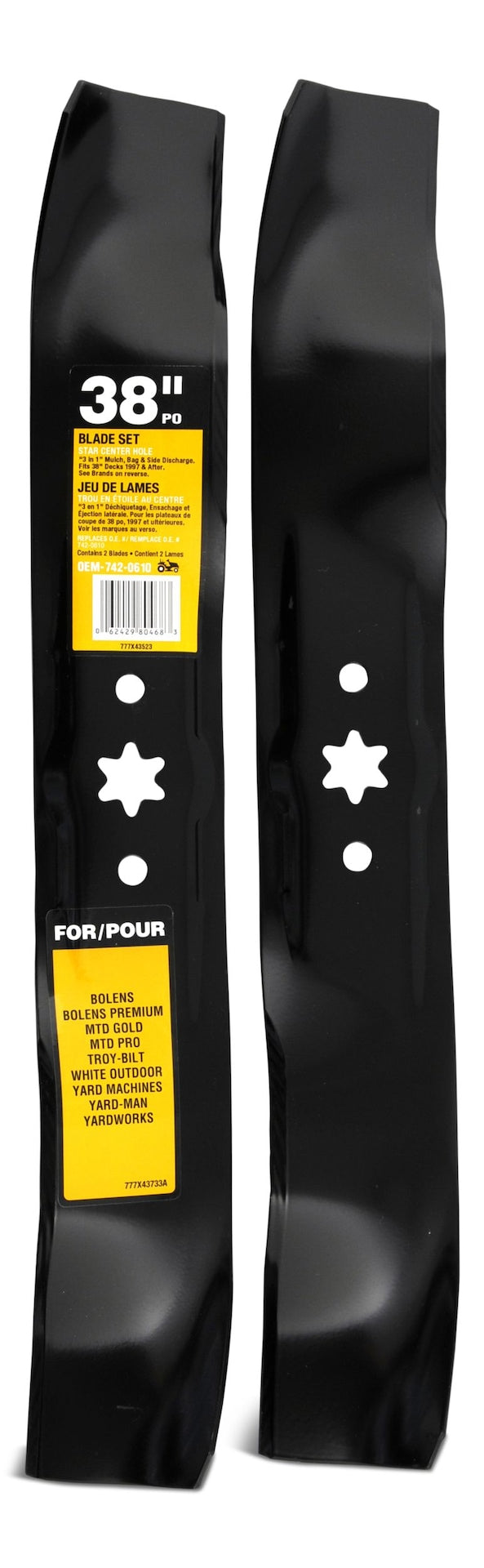 3-in-1, 2-Blade Replacement Set for 38-in Lawn Tractor Cutting Decks, Black