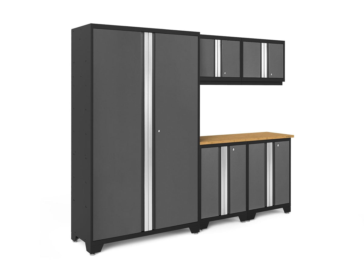 Bold 3.0 Series 24-Gauge Steel Garage Cabinetry Set with Bamboo Top, Partial Assembly, 96-in x 18-in x 72-in, 6-pc