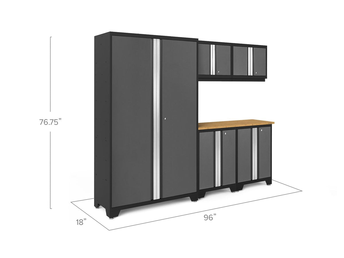 Bold 3.0 Series 24-Gauge Steel Garage Cabinetry Set with Bamboo Top, Partial Assembly, 96-in x 18-in x 72-in, 6-pc