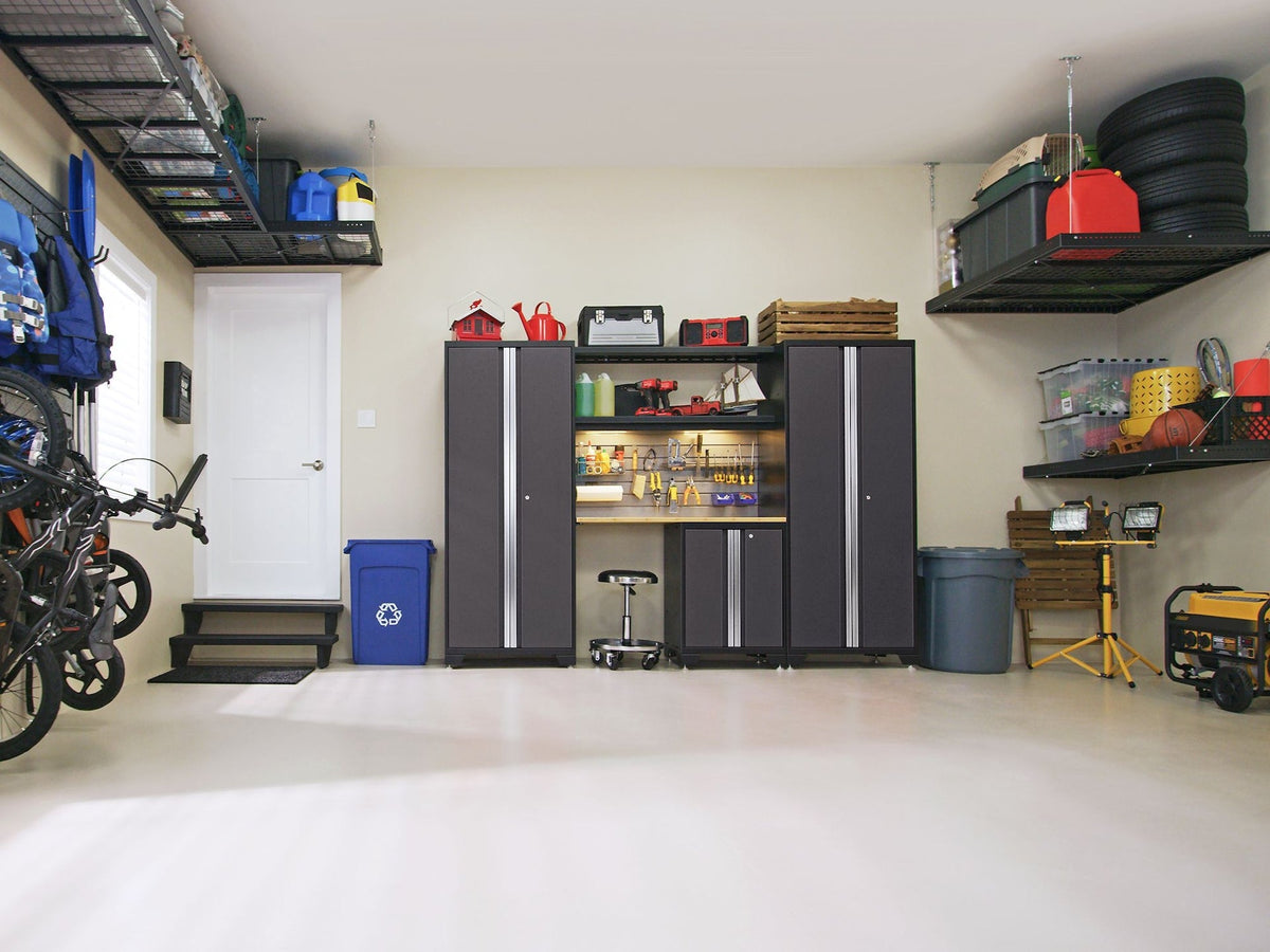 Bold 3.0 Series 24-Gauge Steel Garage Cabinetry Set with Bamboo Top, Partial Assembly, 96-in x 18-in x 72-in, 6-pc