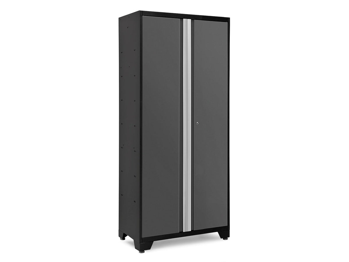 Bold Series Lockable 24-Gauge Steel RTA Storage Locker with 3 Shelves, Grey/Black, 36-in