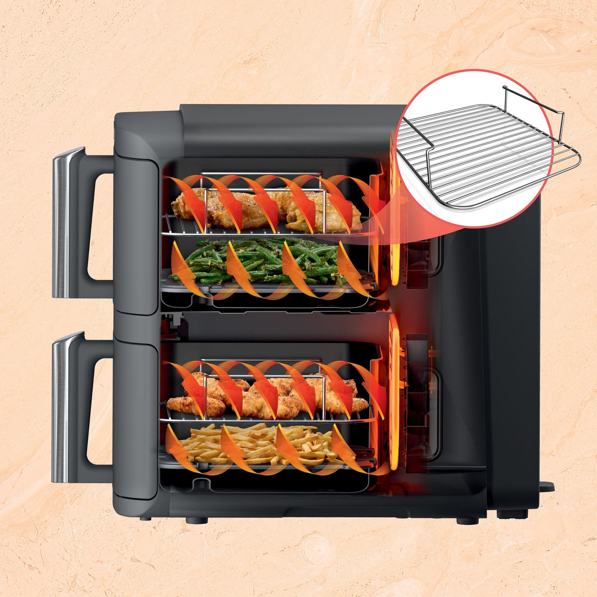 XL Multi-Rack Air Fryer with 2 Baskets & 6 Functions, 10-qt