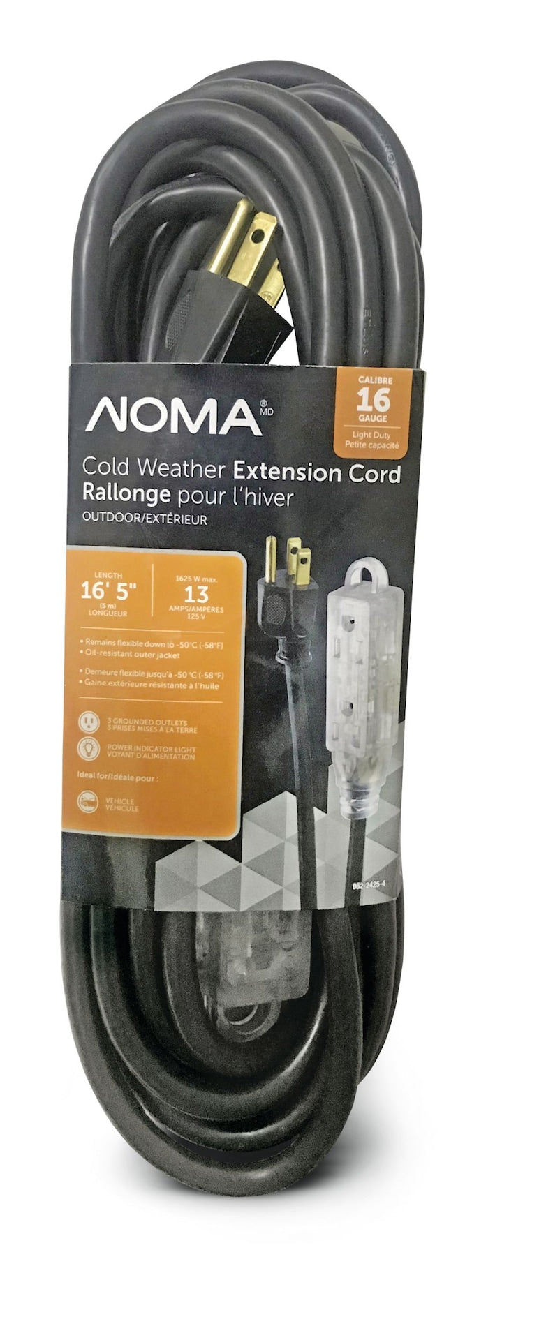 16/3 Extreme Cold Weather Outdoor Extension Cord with Lighted End, Flexible, Black