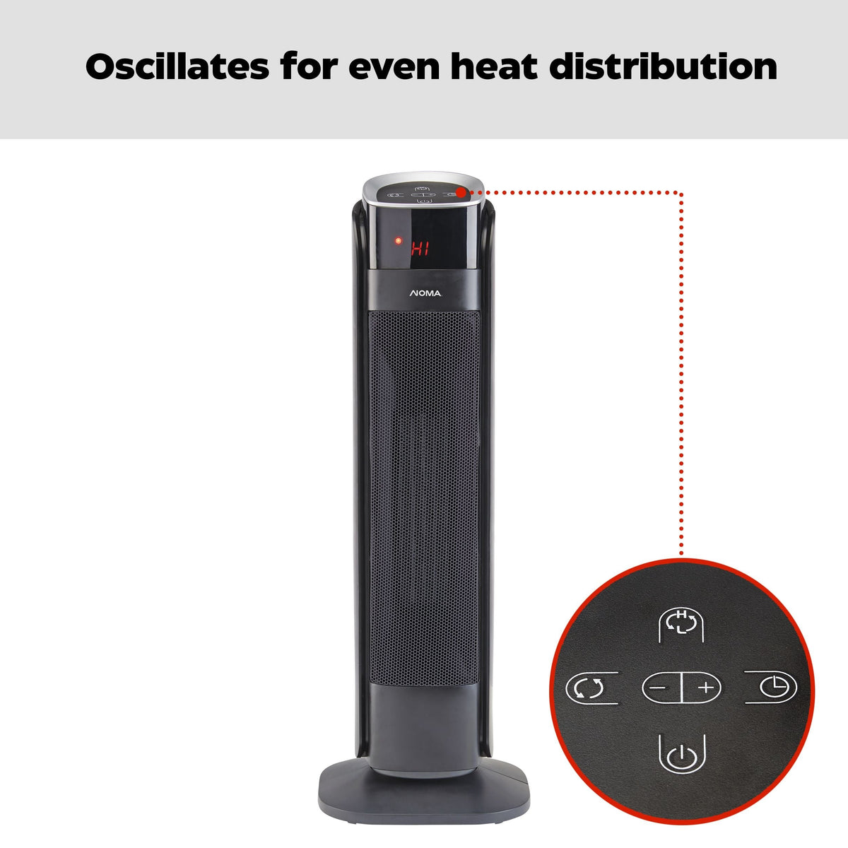 Oscillating Tower Ceramic Heater withRemote Control & Thermostat, 1500W, Black, 24-in