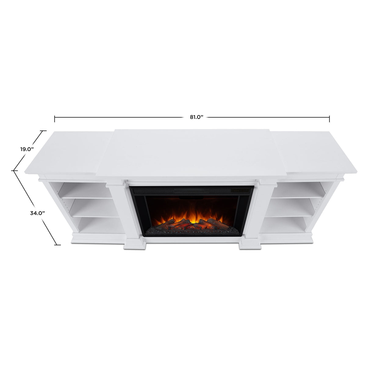Eliot Grand Entertainment VividFlame Media Indoor Electric Fireplace TV Stand, 1500W, Includes Remote Control & Firebox, White