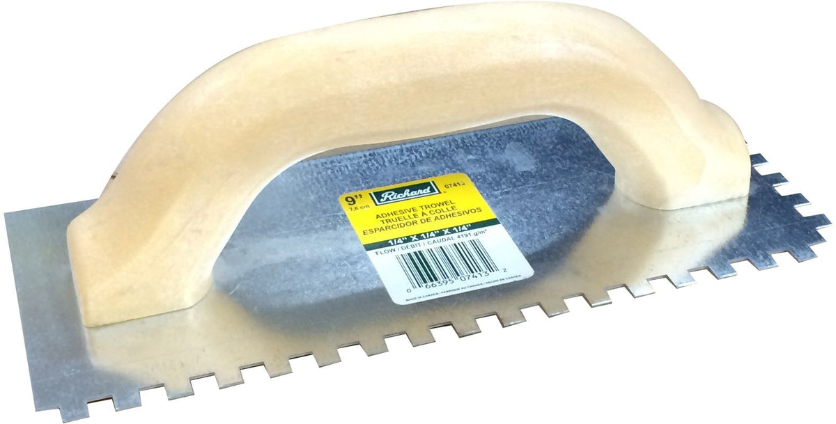 Steel Square-Notch Adhesive Trowel For Ceramic Tile & Flooring, 1/4 x 9-in