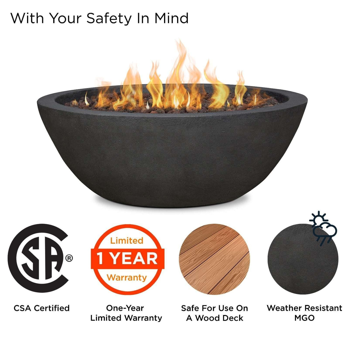 Riverside Round Concrete Gas Fire Pit in Shale, 36-in