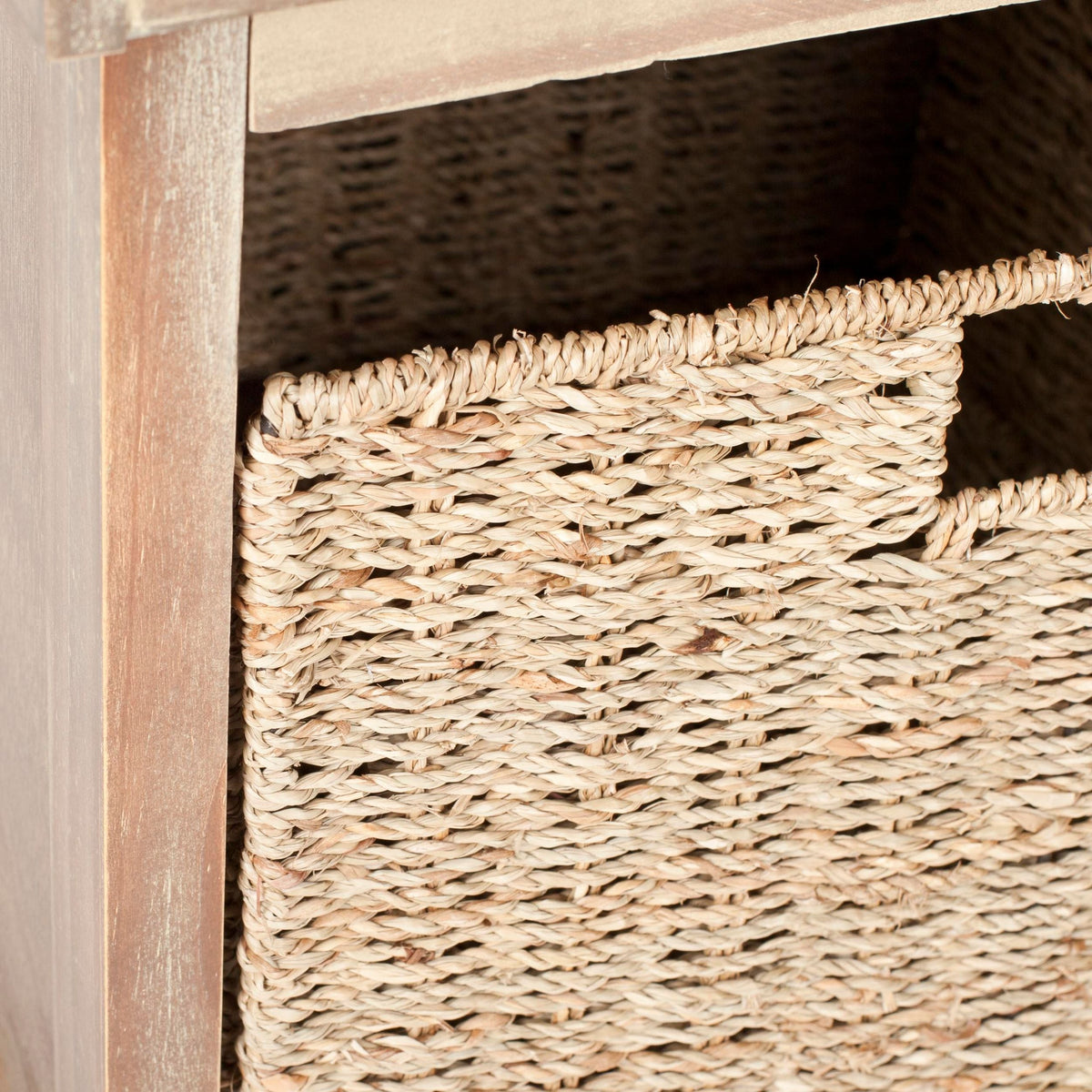 Lonan Wicker Storage Bench, Grey Wash/White, 16.1-in x 47-in x 19.9-in