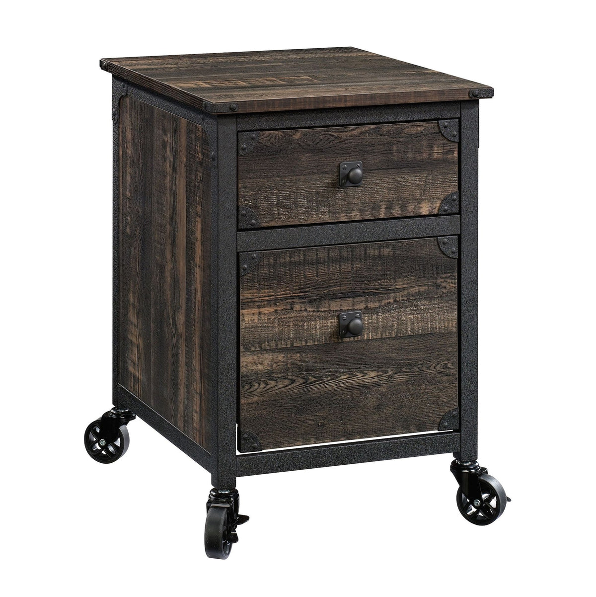 Steel Pedestal River File Cabinet with Drawers, Carbon Oak