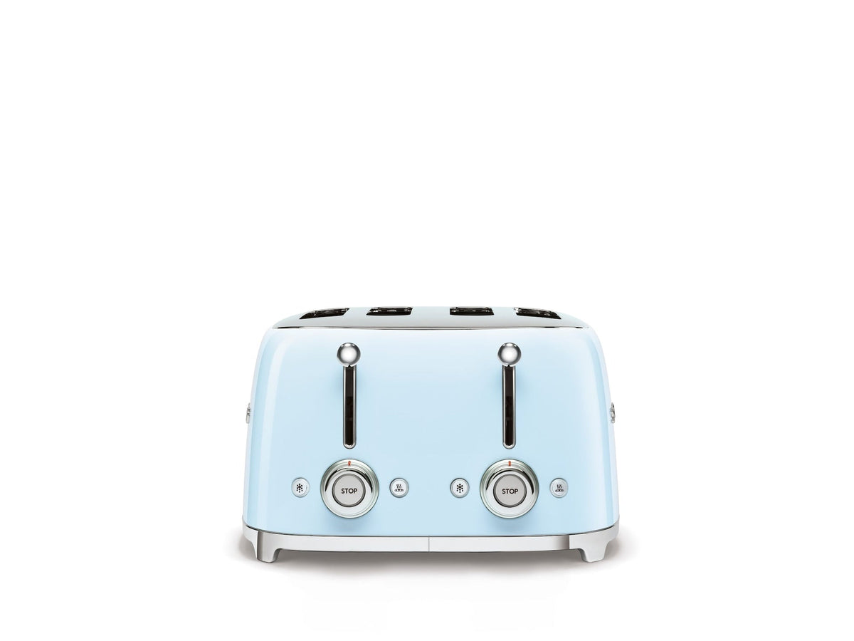 50s Retro Style Wide Slot Pop-up Toaster, 4-Slice, Pastel Blue