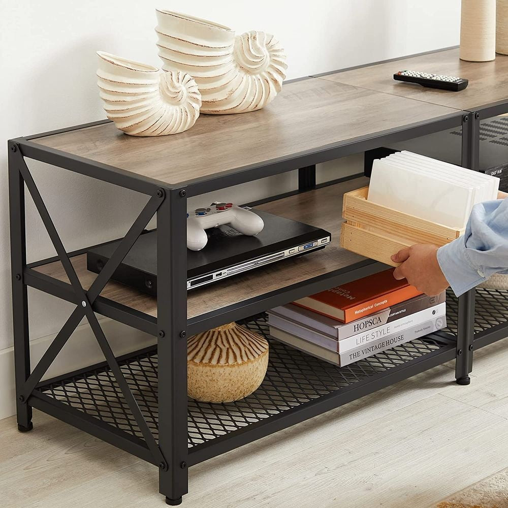 Home 70-in 3-Tier Industrial Greige/Black TV Stand
