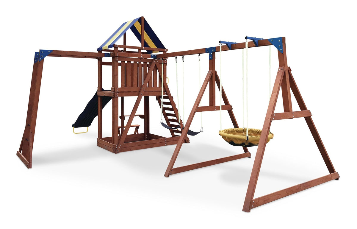 Grand Mesa Outdoor Wooden Play Centre, with Swings, Slide, Sandbox and More, Ages 5+