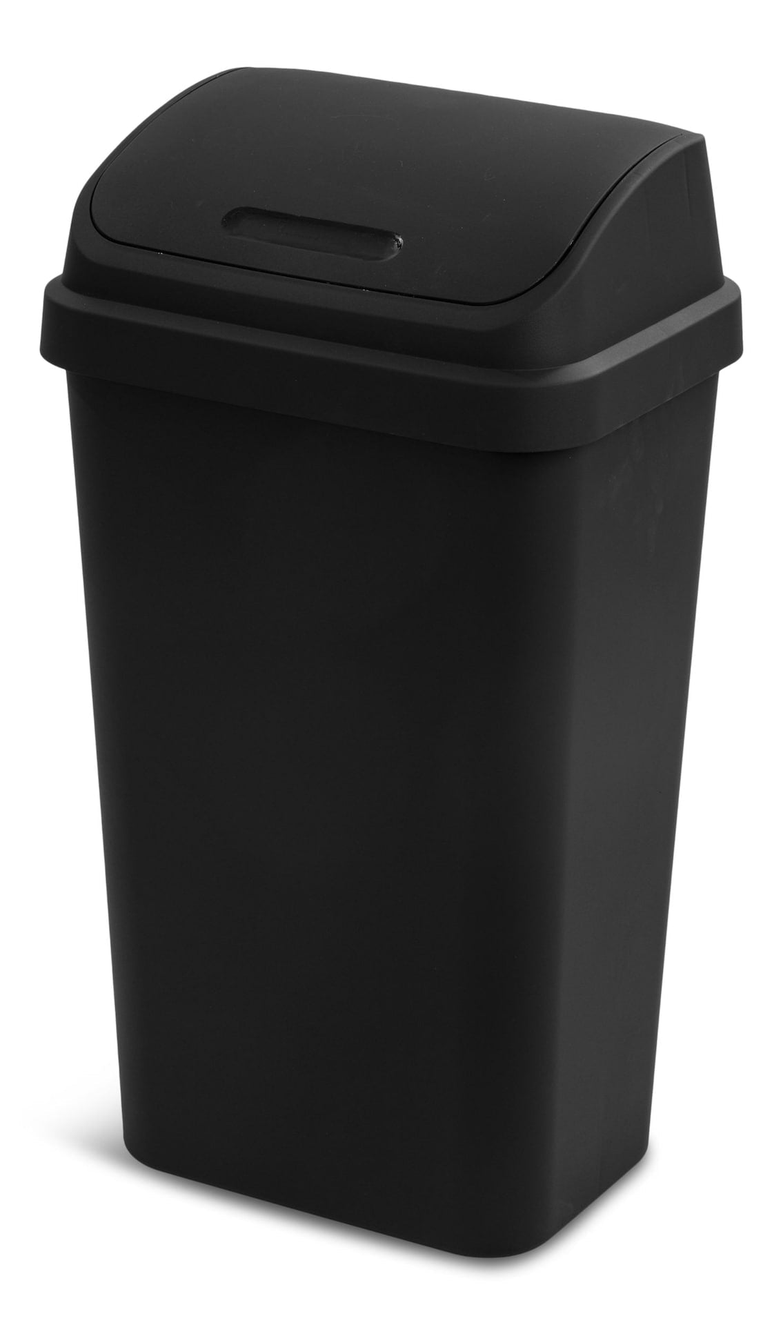 Plastic Rectangular Swing Lid Garbage Can, Black, 49-L