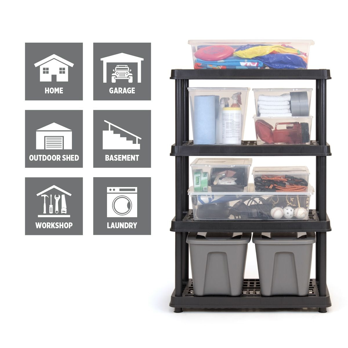 4-Shelf Resin/Plastic Storage Rack/Shelving Unit, 36 x 18 x 54-in