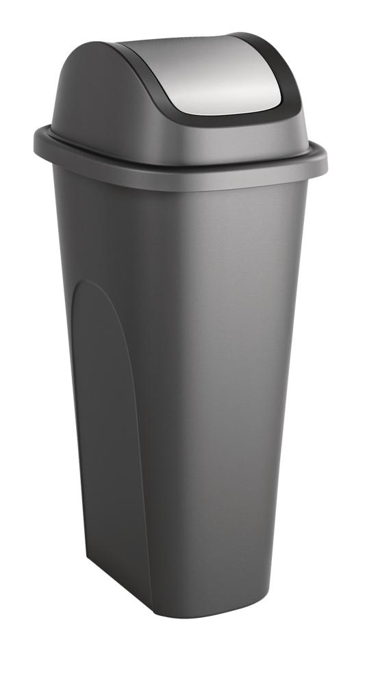 Plastic Rectangular Swing Lid Garbage Can, Black/Grey, 42-L