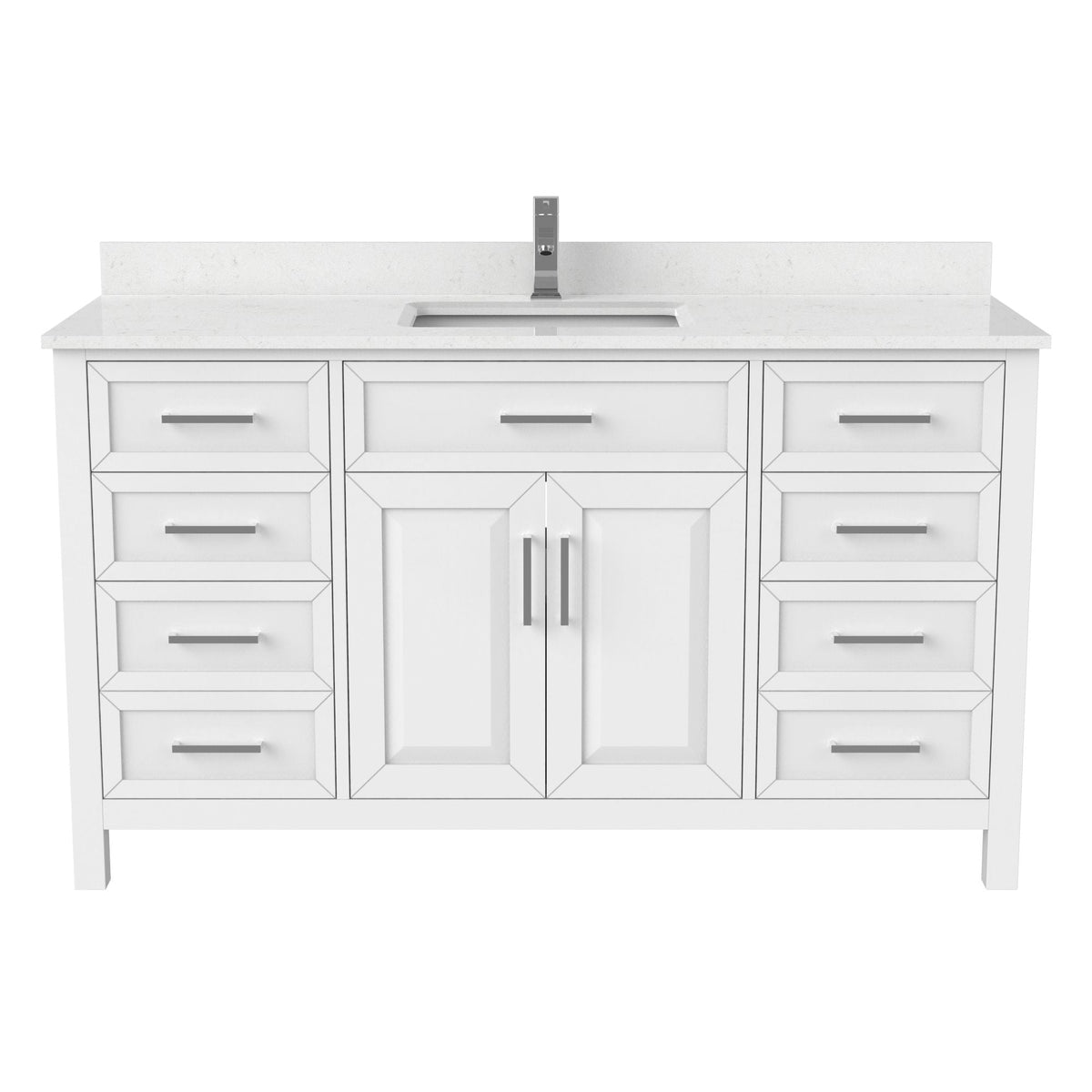 Terrence Undermount Single Sink Stone Top Bathroom Vanity with Drawer & Cabinet Organizer, White, 60-in