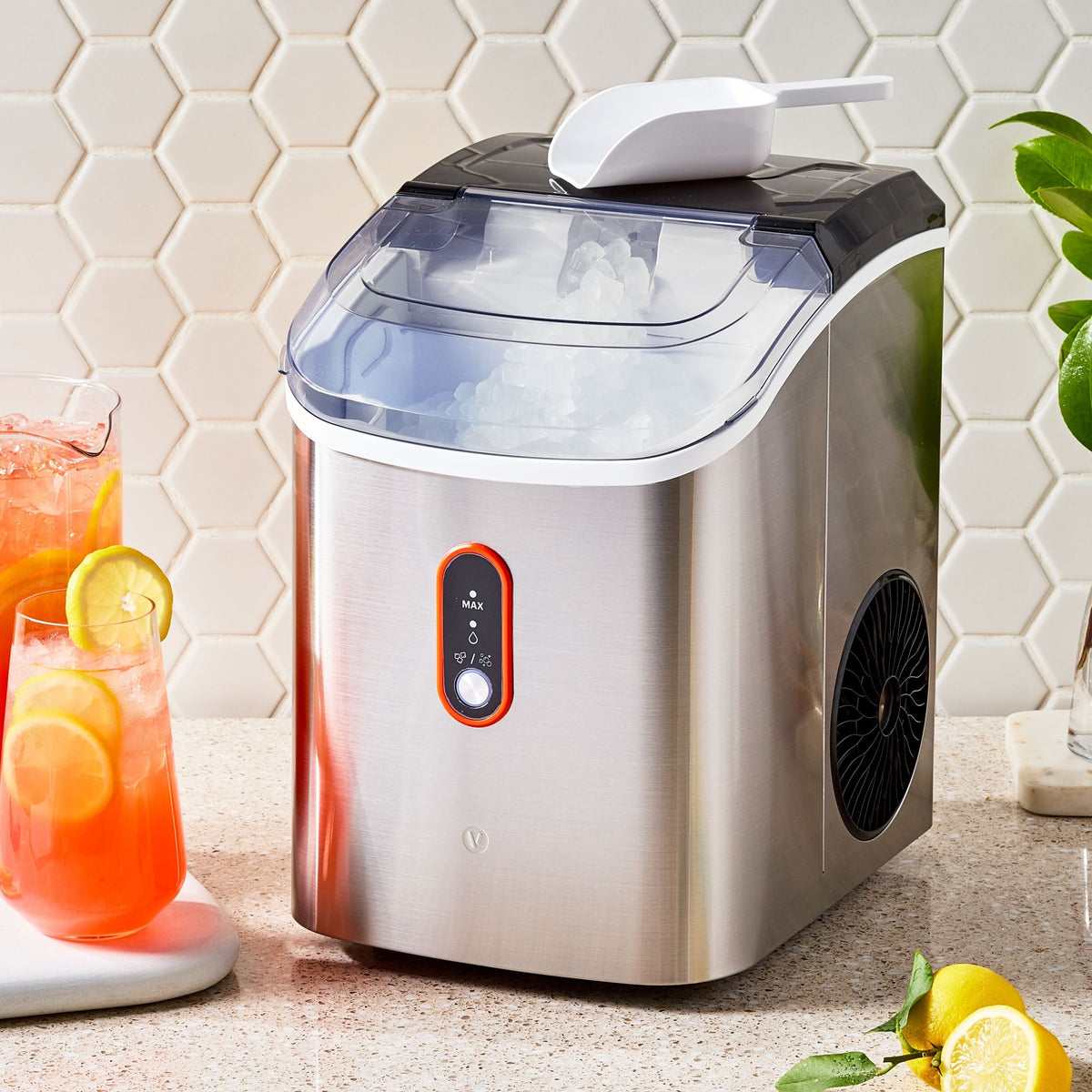 Countertop Soft Nugget Ice Maker, 33-lb Ice/Day, Stainless Steel