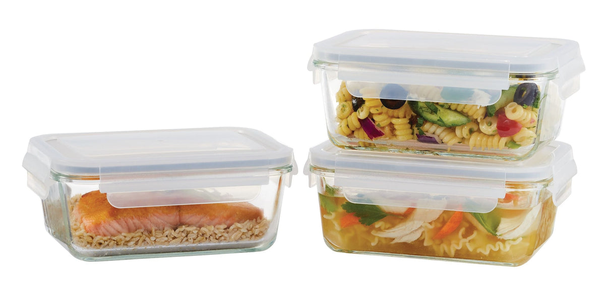 Glass Clip Lid Food Storage Container Set Leakproof, 980-mL, 3 Count