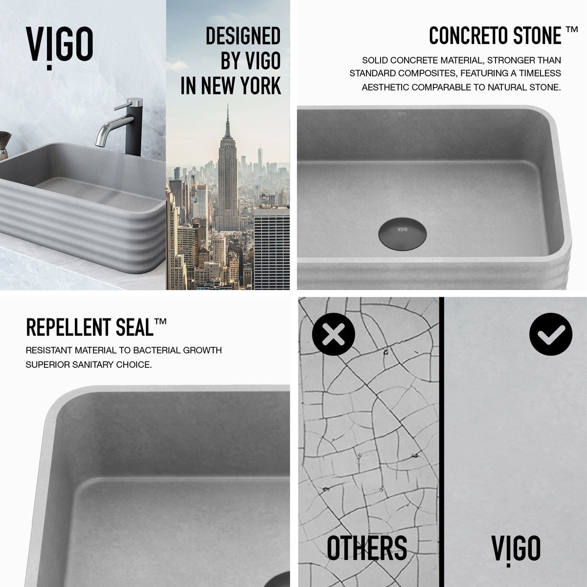 Cadman Grey Bathroom Sink/Basin Set with Lexington Faucet and Rectangular Vessel