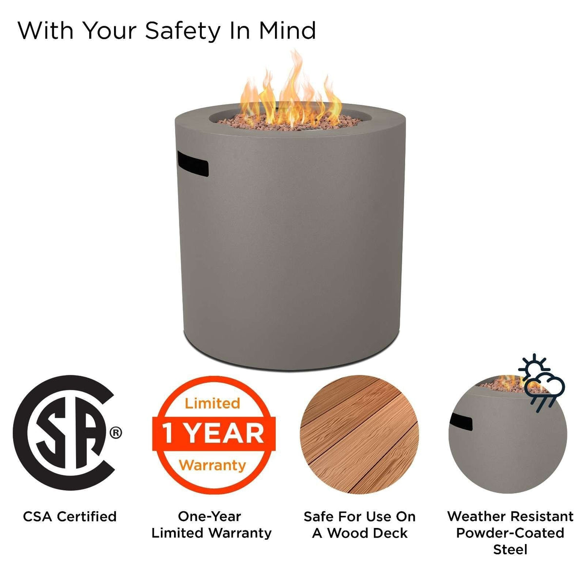 Aegean Steel Propane Fire Pit Hidden Tank in Mist Gray, 24-in