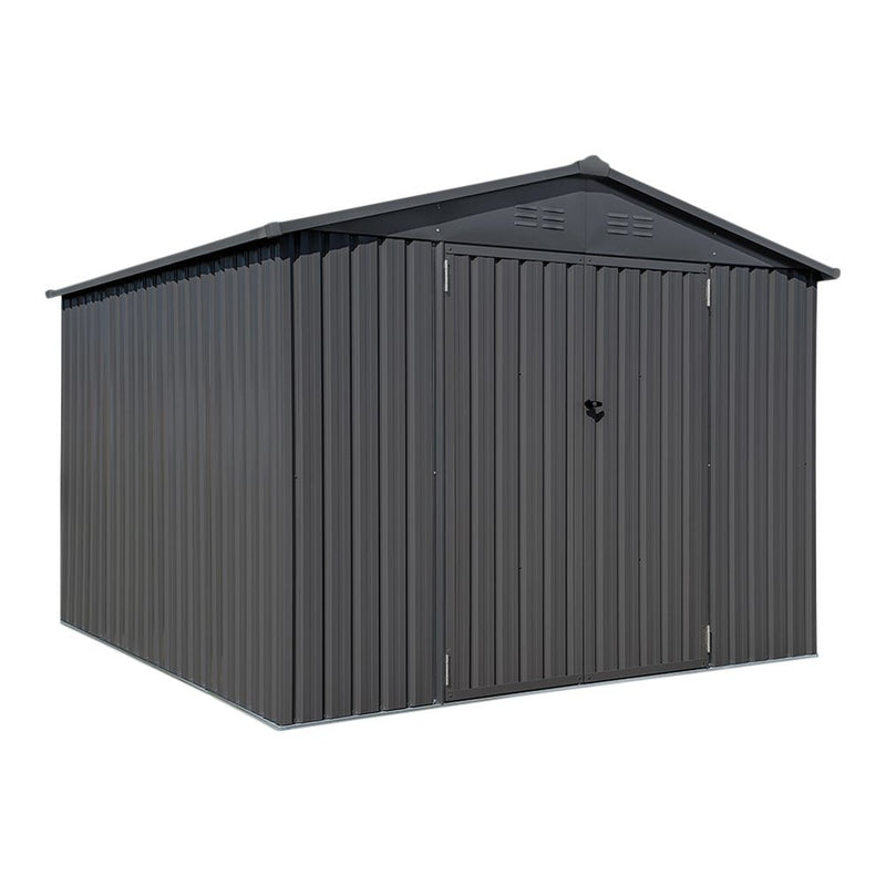 Double Swing Door Outdoor Metal Storage Shed with Sloped Roof, Charcoal, 10-ft x 10-ft X3