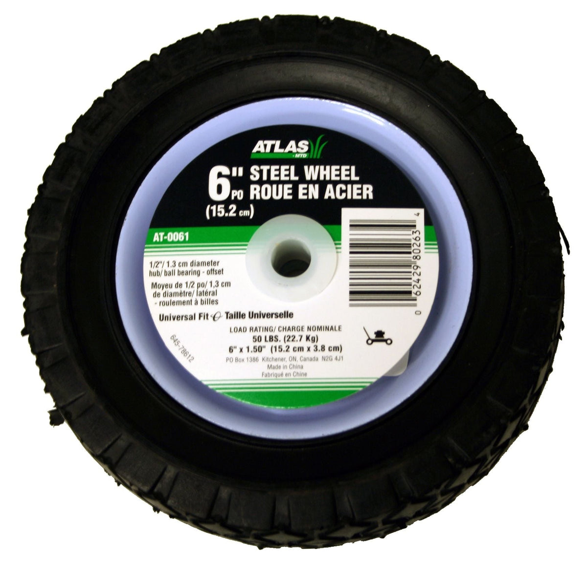 Steel Lawn Mower Wheel with Ball Bearings, 6-in x 1.5-in