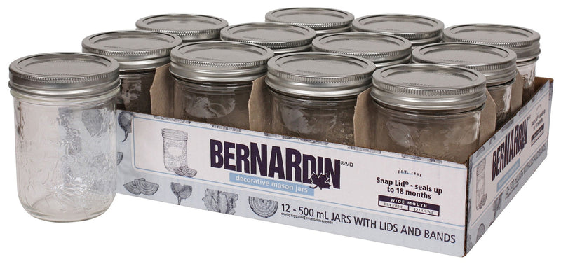 Wide Mouth Decorative Glass Mason Jars with Snap Lids, 500 mL, 12 Count Q4