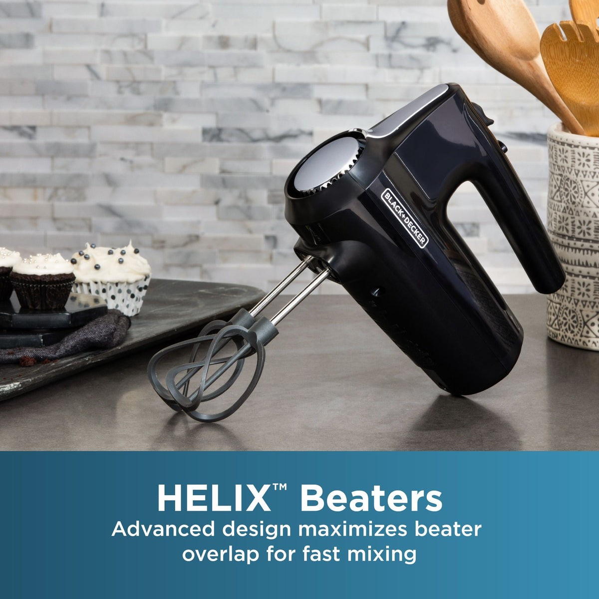 Helix Hand Mixer, Premium Performance 5 Speed Hand Mixer, Includes 5 Attachments and Case, Black
