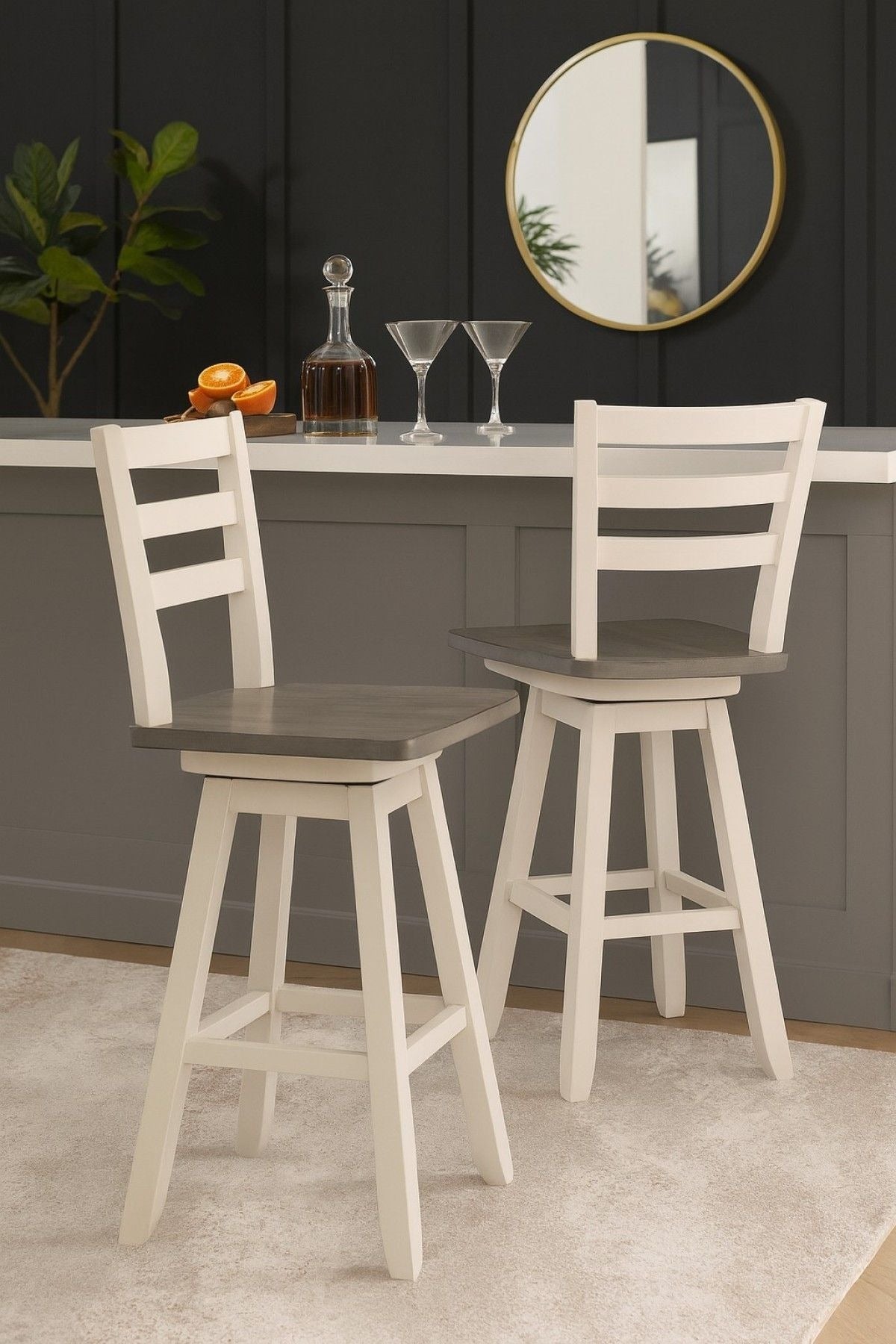 Alice Grey/White Swivel Counter/Bar Stool with Back Rest, 2-pc