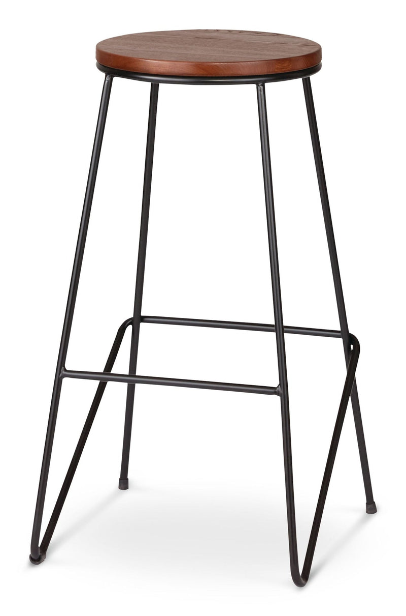 CANVAS Axel Round Metal & Solid Wood Top Counter Stool Armless Backless, Black/Brown H1