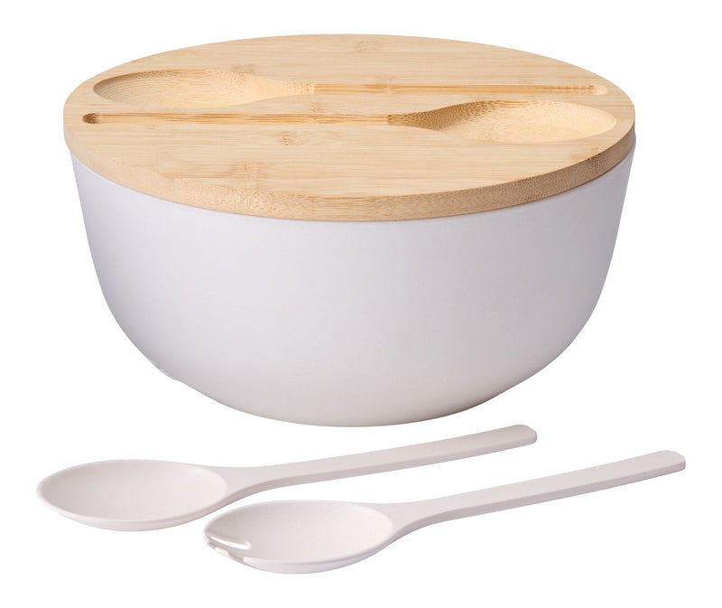 CANVAS Bamboo Salad Bowl Set with Lid & Servers, White X1