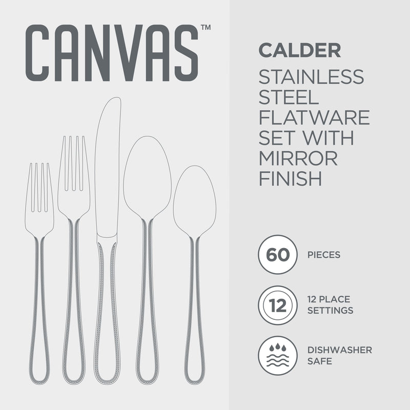 CANVAS Beaded Edge Flatware Set, Serves 12, 60-pc K8