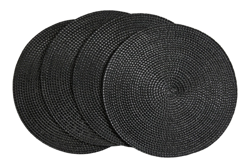 CANVAS Braided Round Placemats, Black, 15-in Diameter, 4-pk Y7
