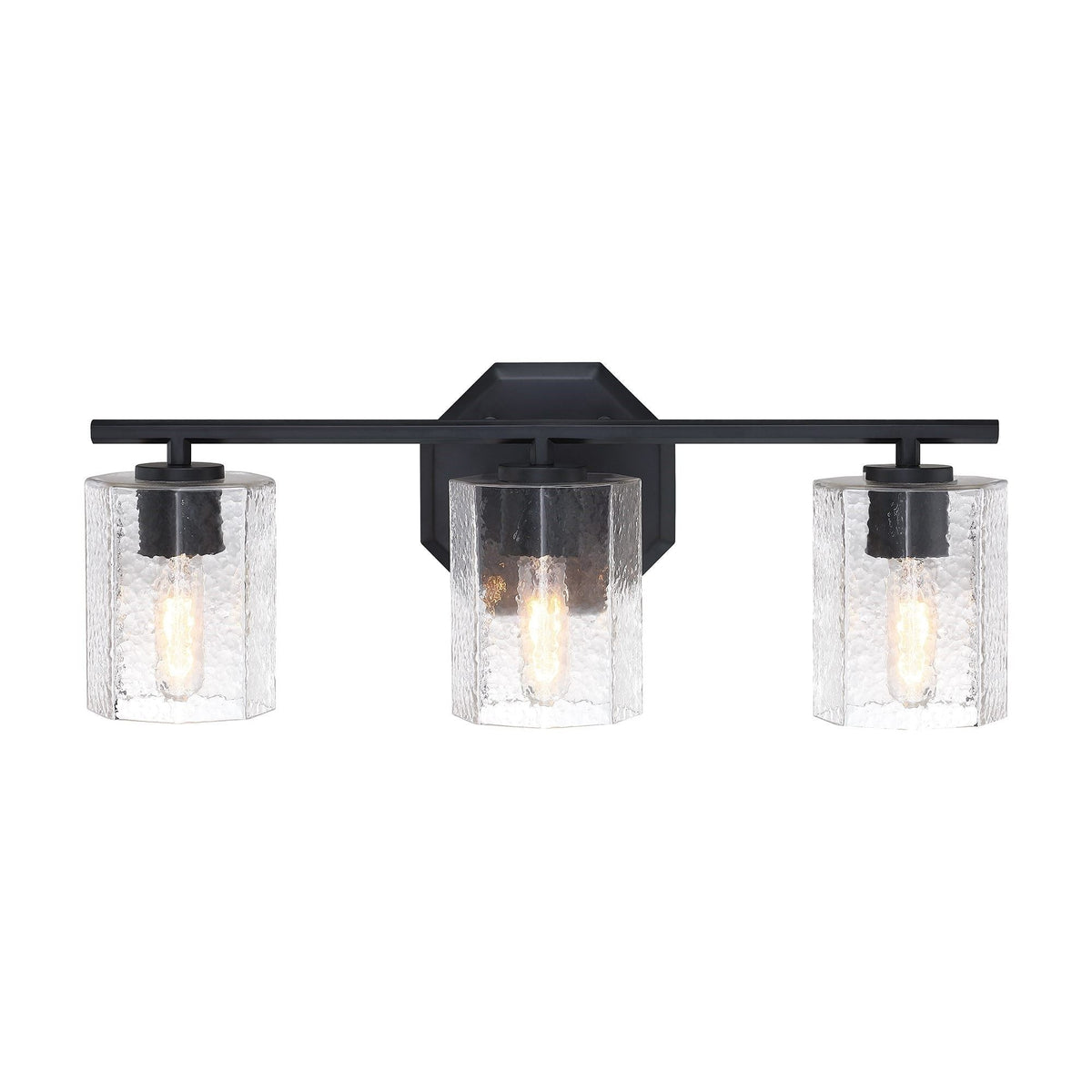 CANVAS Bridgewater 3-Light Vanity Light Fixture with Rippled Glass Shade, Black
