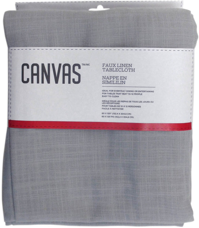 CANVAS Faux Linen Rectangle Tablecloth, 60-in x 120-in, Light Grey R4
