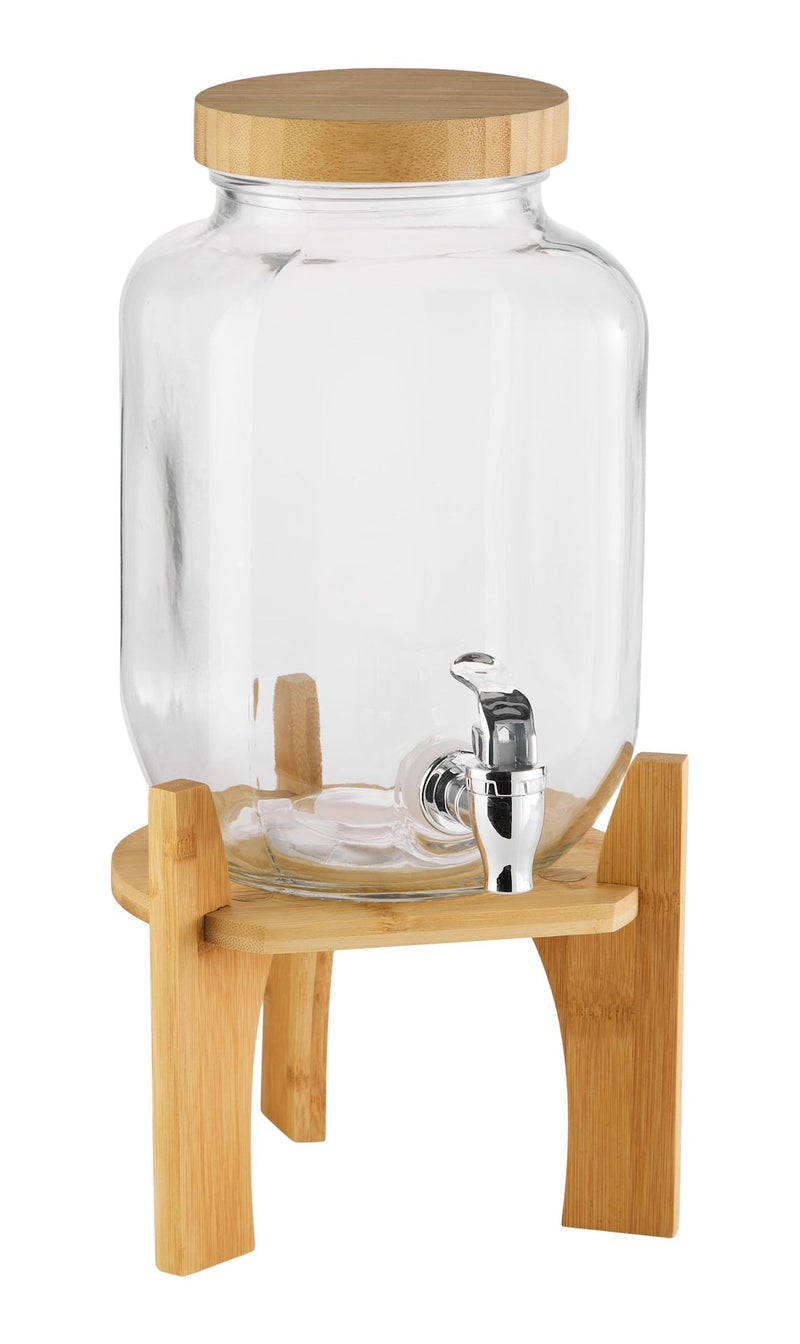 CANVAS Glass Drink Dispenser, 4-L, with Bamboo Stand & Lid G2