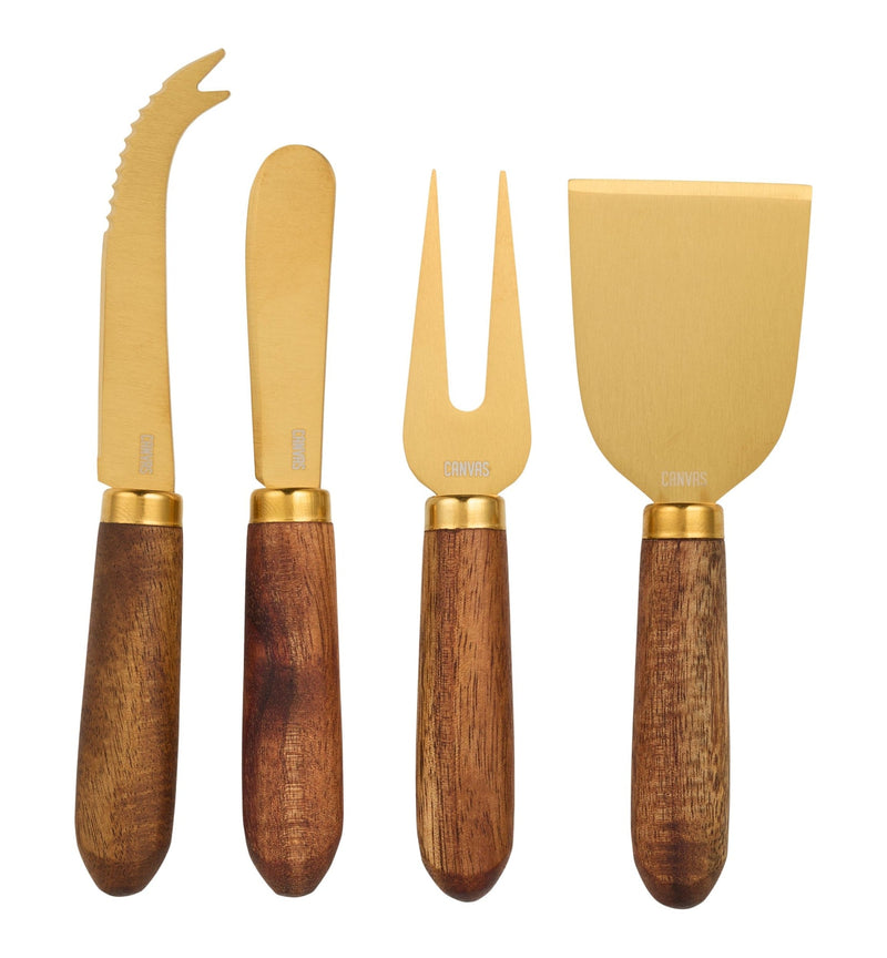 CANVAS Gold & Wood Cheese Knives with Wooden Handle L5