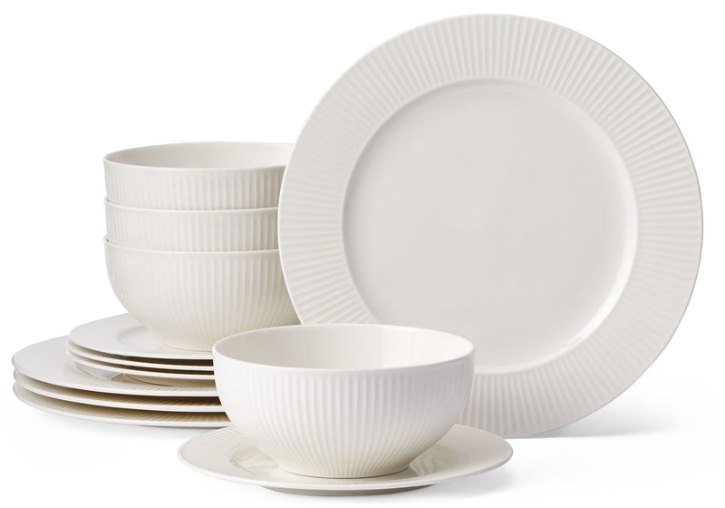 CANVAS Highbury Ribbed New Bone Dinnerware Set, Serves 4, 12-pc, White F9
