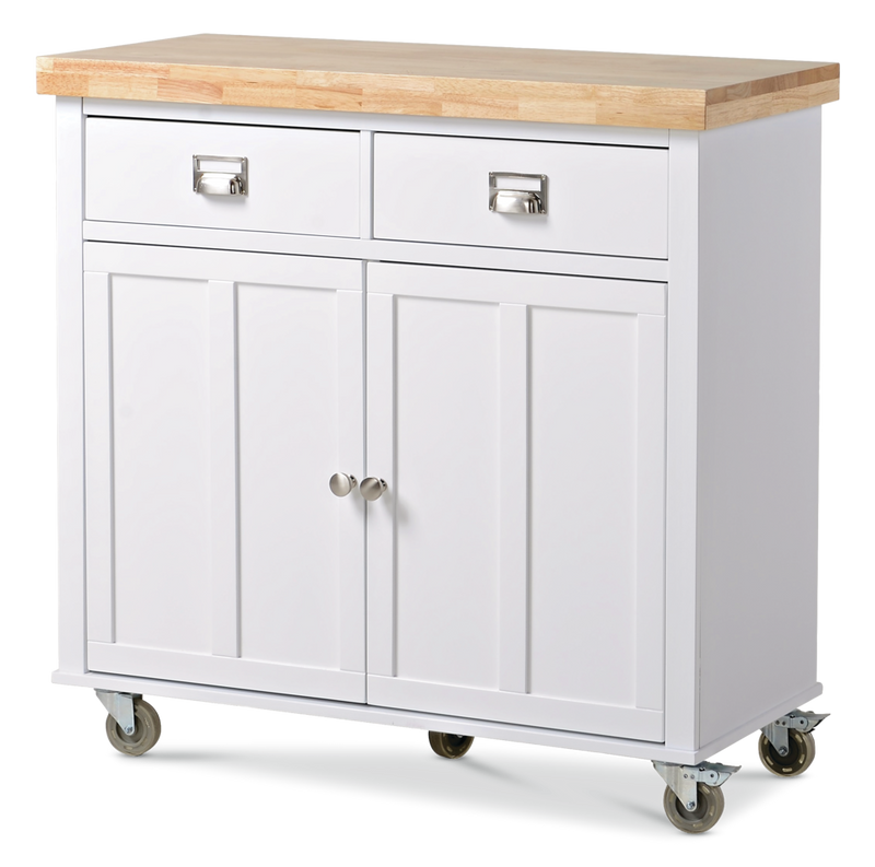 CANVAS Mayfield Wood Top Kitchen Utility Storage Cart/Island With Locking Wheels, White B8