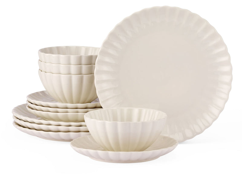 CANVAS Odessa Scalloped Porcelain Dinnerware Set, 12-pc, White Y0