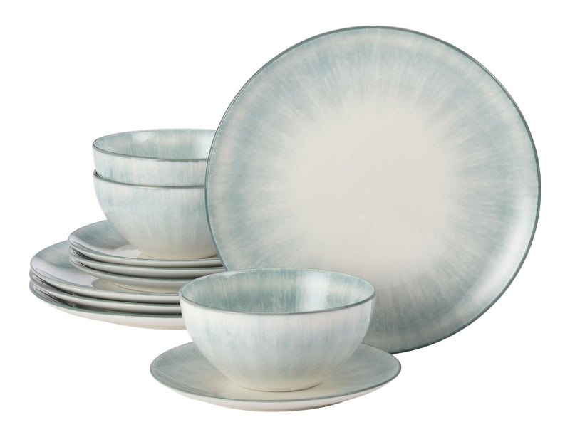 CANVAS Porcelain Dinnerware Set, Serves 4, 12-pc, Sage Green Pad Print E1