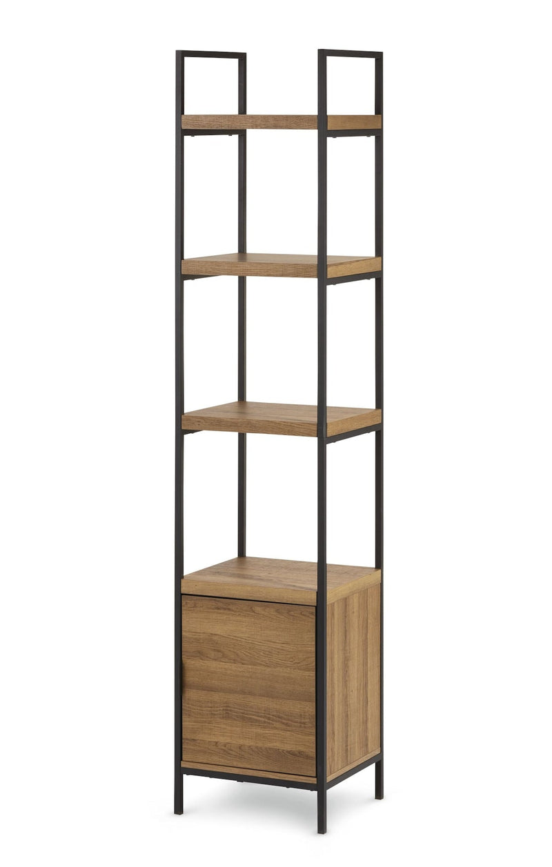 CANVAS Robson 4-Tier Metal Frame Narrow Bookcase With Storage Door, Oak Finish Y8