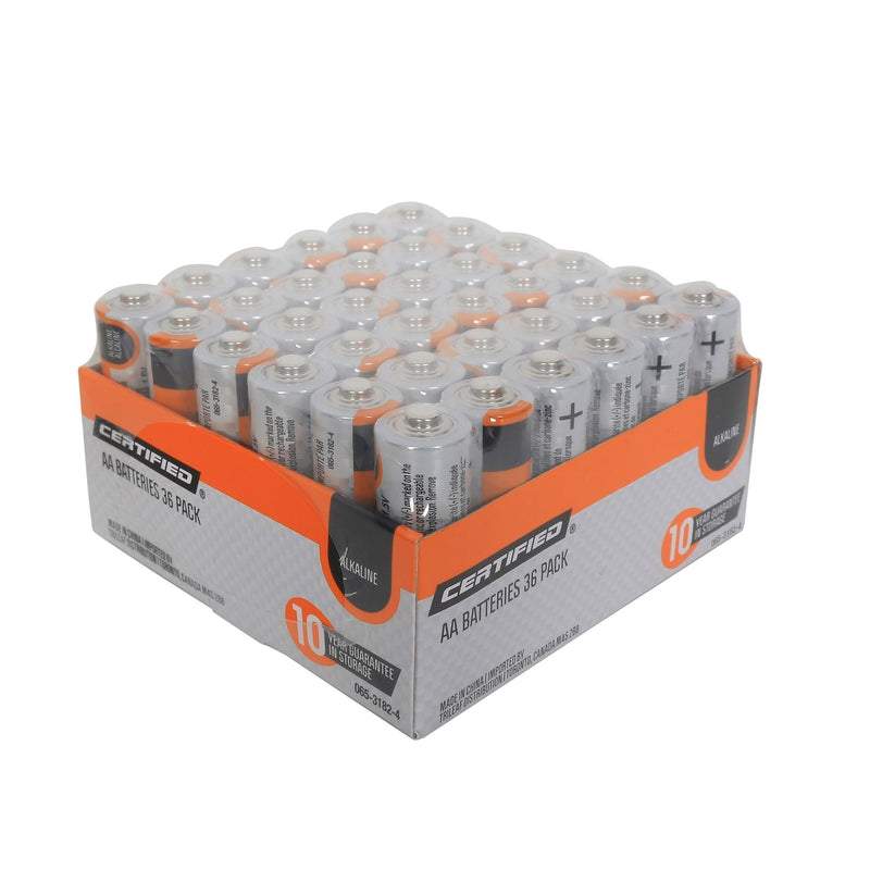 Certified AA Alkaline Battery Set, All Purpose, Long Shelf Life, 36-pk D8