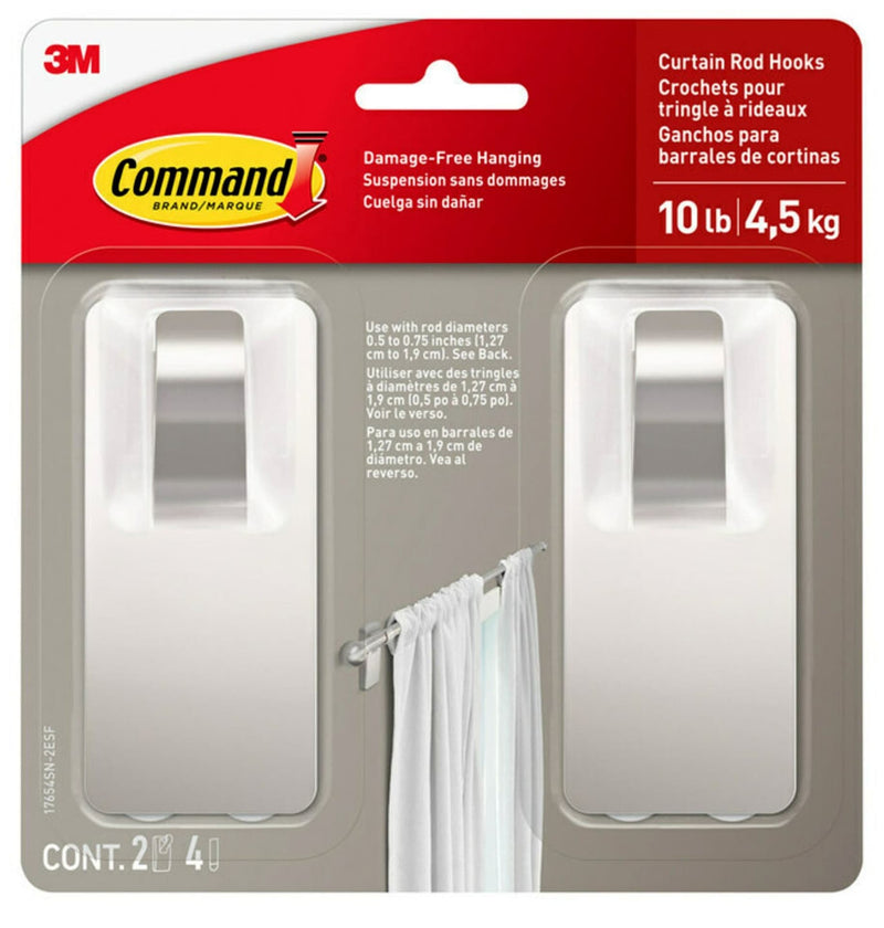 2-Piece 10-lb Satin Nickel Damage Free Curtain Rod Hooks K6