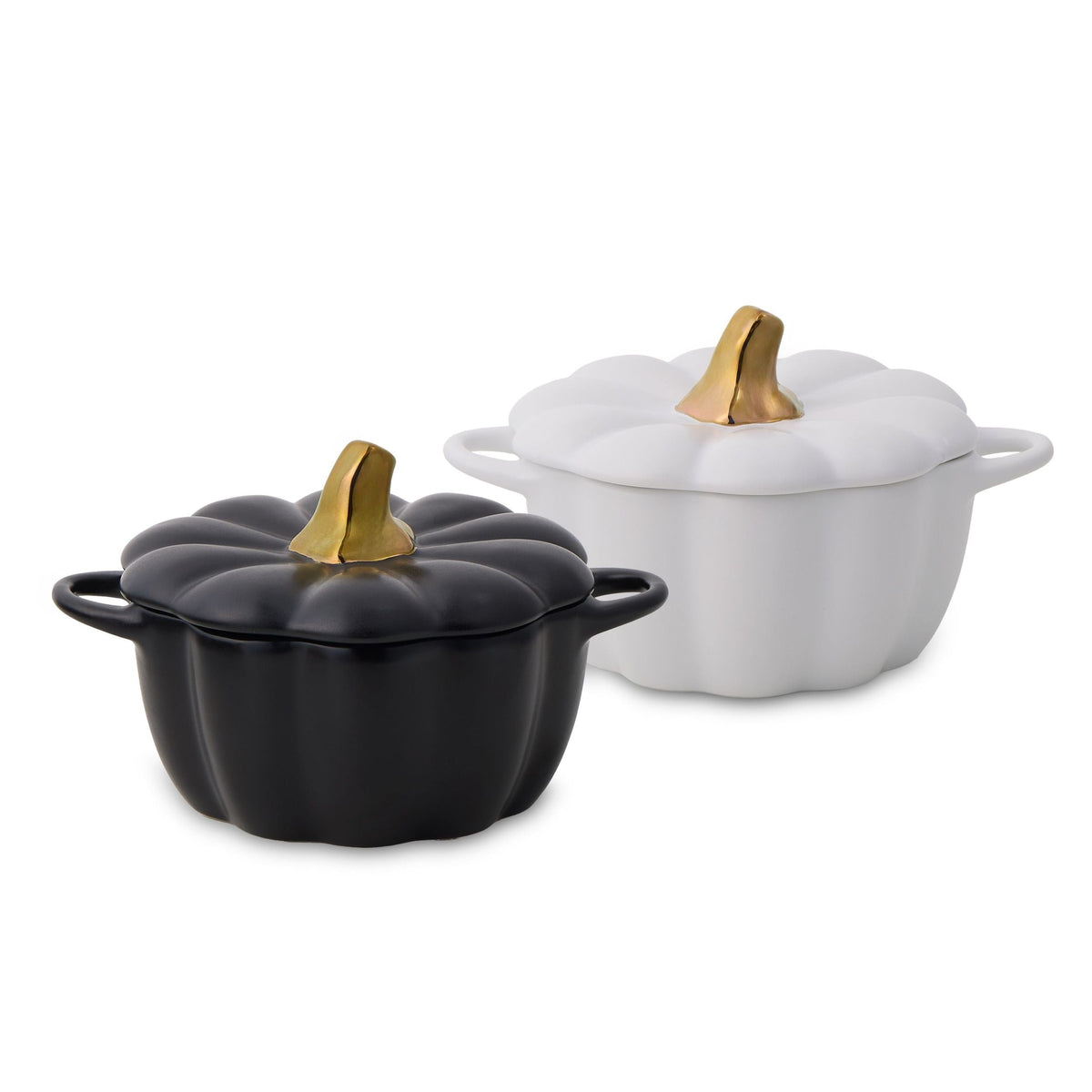 320-mL Black/White Ceramic Pumpkin Cocotte, 2-pk