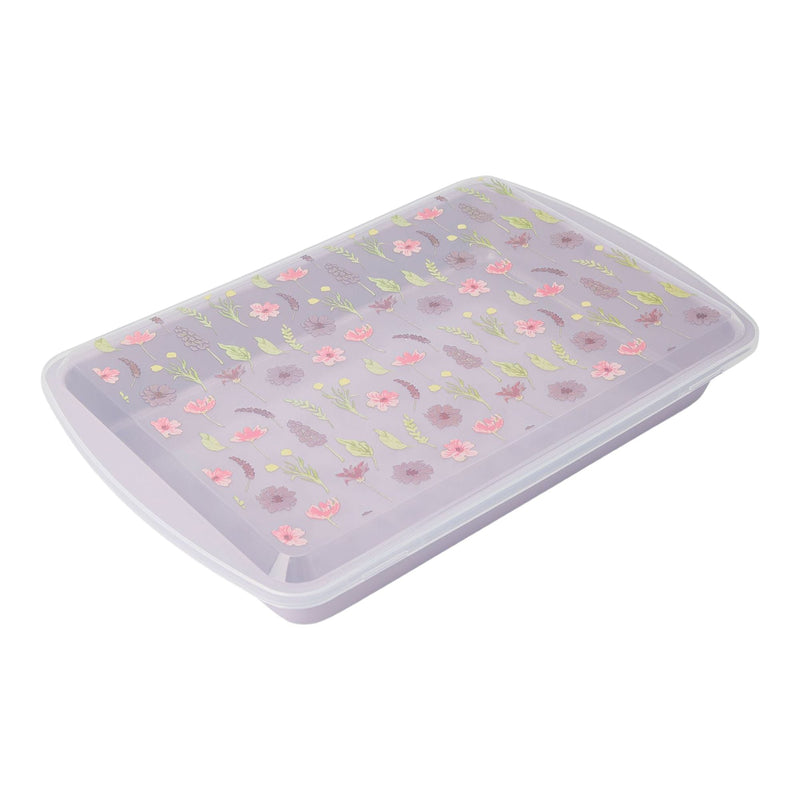 Non-Stick Carbon Steel Cake Pan with Lid, Floral Print K6
