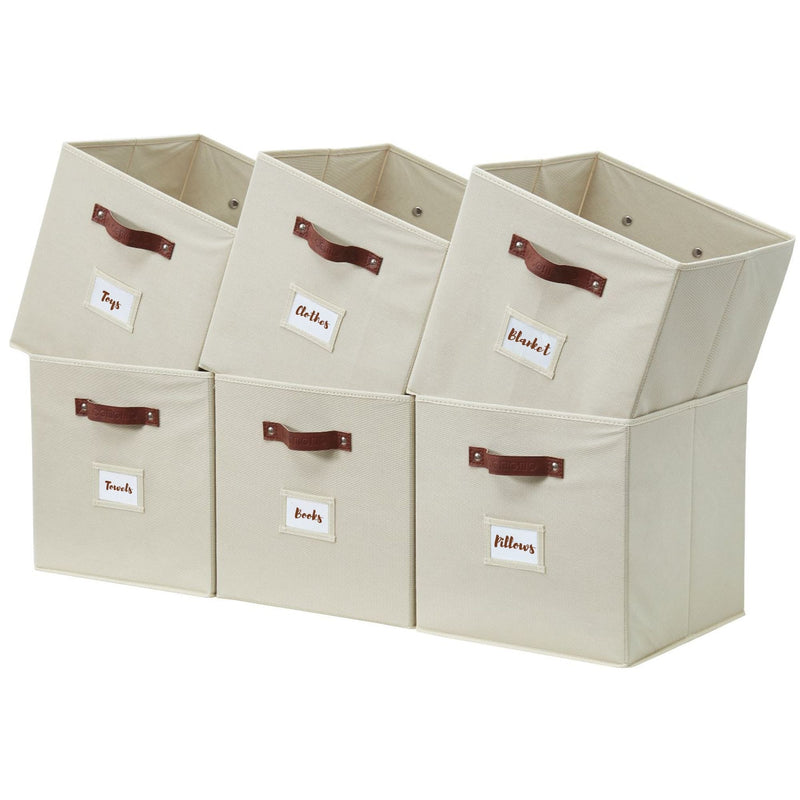 Collapsible Storage Cube with Label, 11-in, 6-pk, Beige W2