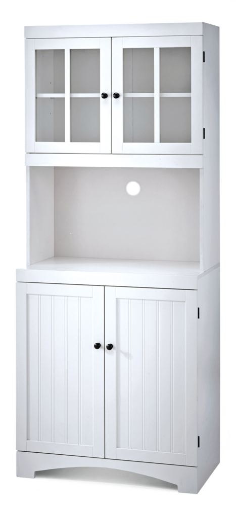 4-Door Open Shelf Freestanding Kitchen Pantry Storage Cabinet, Cream V1