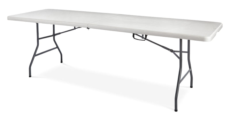 8-ft Portable Plastic & Metal Folding Table with Handle, White Y1